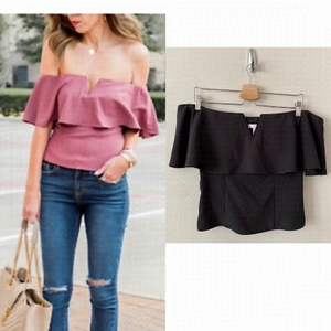 Leith-Off Shoulder Tiered V Neck Bustier Top (Small)
